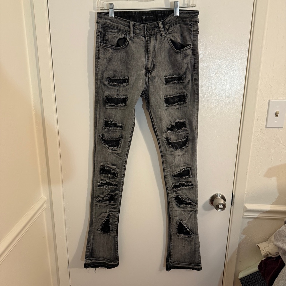 Waimea Stacked Fit Distressed Black Jeans Men's 30x36